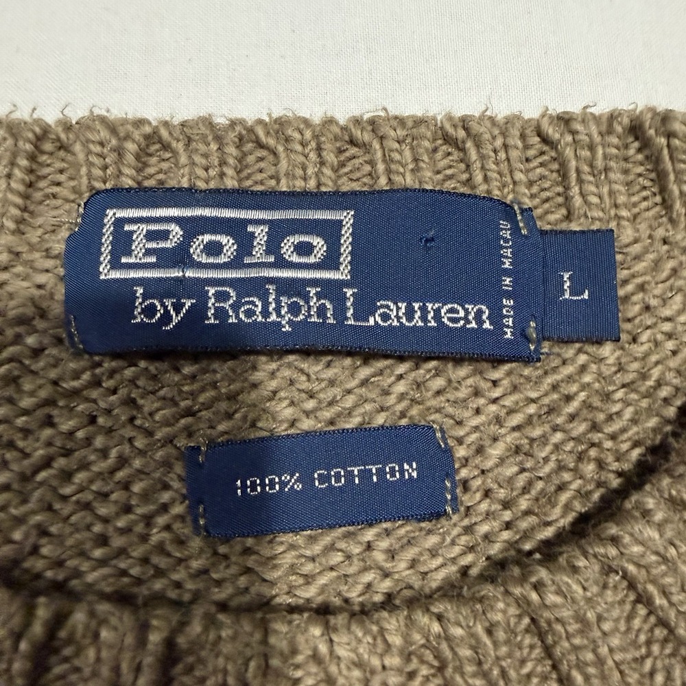 VTG 90s Polo Ralph Lauren Chunky Shaker Knit Sweater Mens Large Brown Cotton - Picture 3 of 6